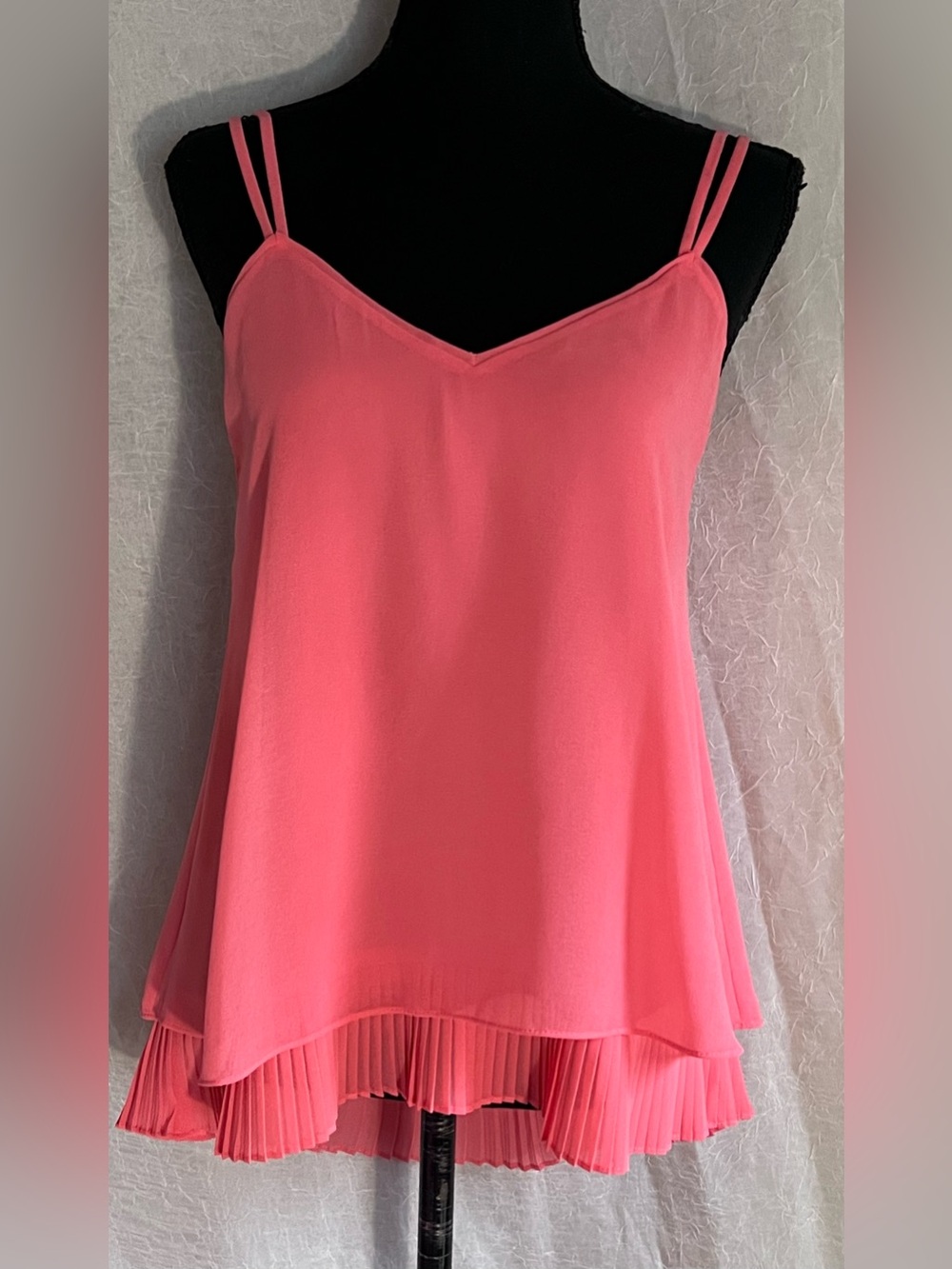 White House Black Market coral Pink Double-Strap Pleated-Hem tank